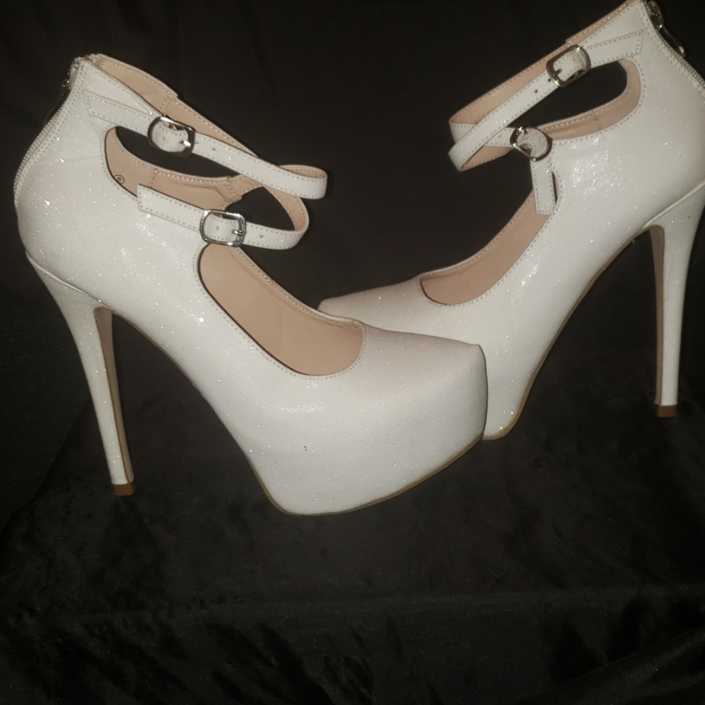 White Sparkling Platform Heels